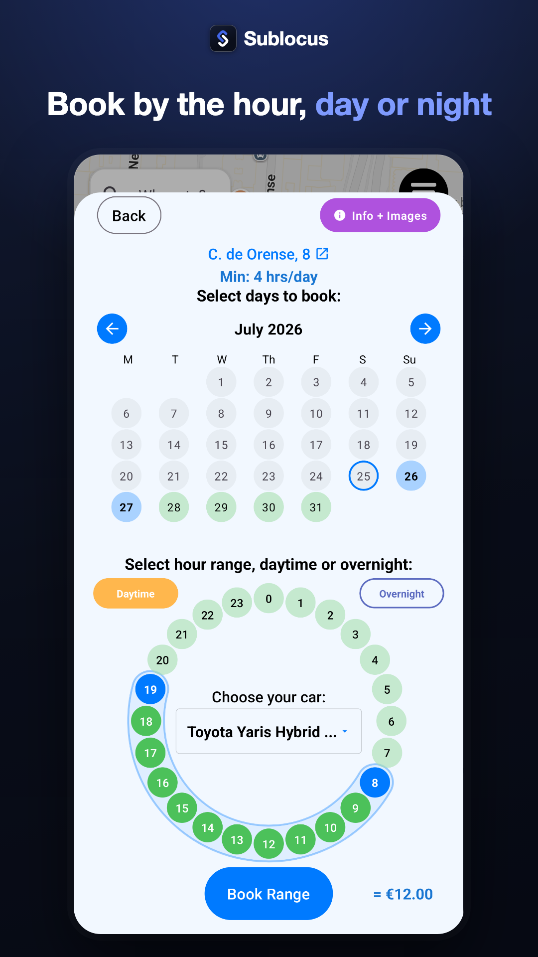 Book parking by the hour, day or night on Sublocus