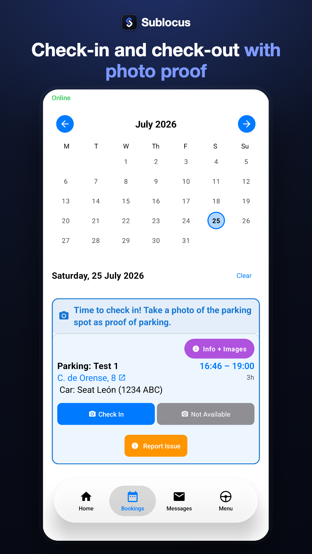 Check-in and check-out with photo proof on Sublocus