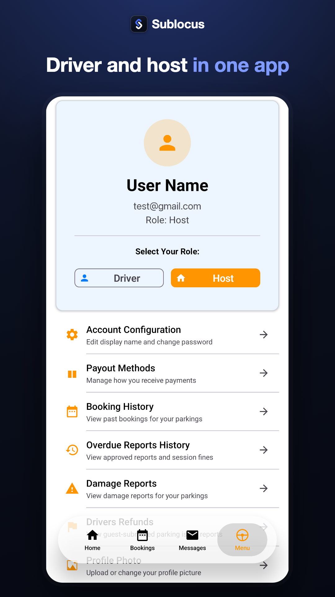 Driver and host in one app on Sublocus